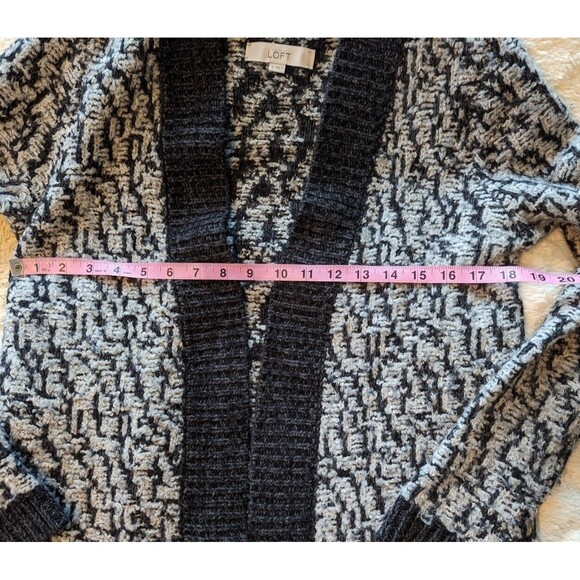 Ann Taylor Loft Gray Marbled Chunky Knit Open Front Cardigan Sweater Medium - Picture 6 of 10